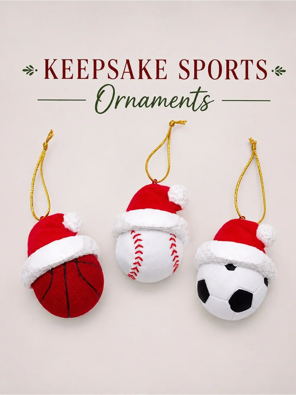 Personalized Sports Christmas Ornament Set – Santa Hat Baseball, Basketball & So